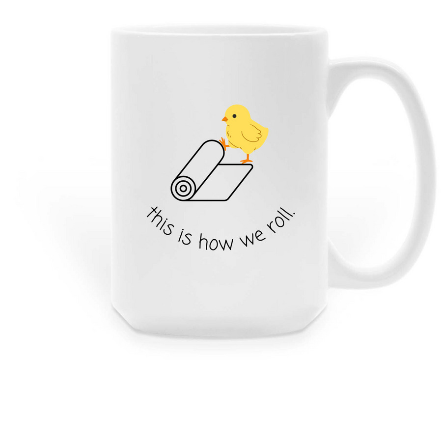 Mug: How We Roll & Logo, a White Large Coffee Mug