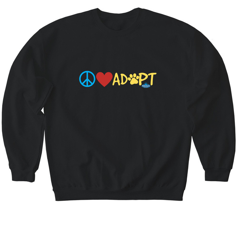Peace, Love, Adopt, a Black Softstyle Crewneck Sweatshirt