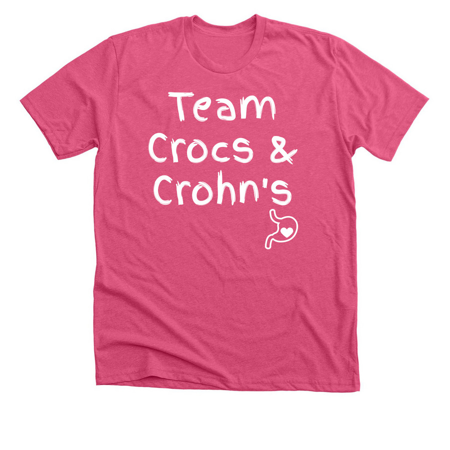 Team Crocs & Crohn's 2026, a Heather Charity Pink Premium Unisex Tee