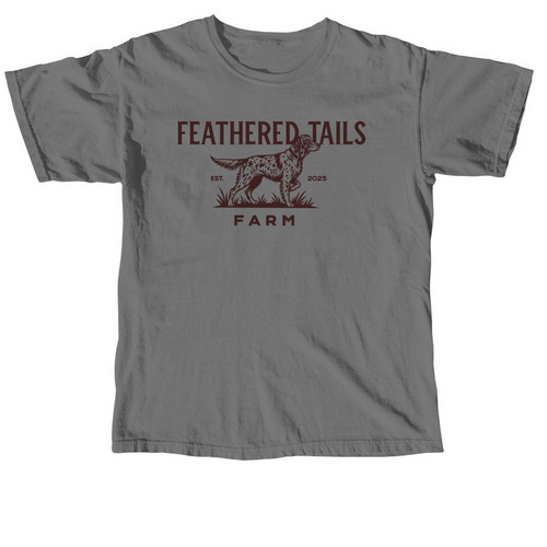 Feathered Tails Farm - Winston Font, a Grey Comfort Colors Unisex Tee