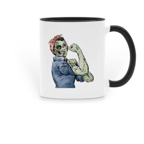 Undead Rosie the Riveter, a Black Two-Tone Ceramic Mug