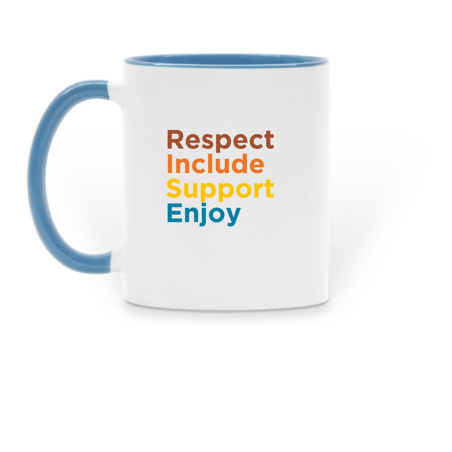 RISE Mugs, a Light Blue Two-Tone Ceramic Mug (back-view)