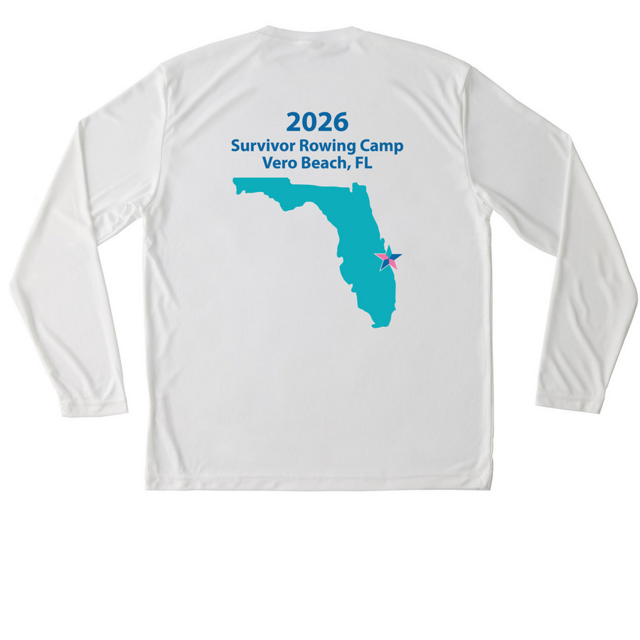 Survivor Rowing Camp 2026 - Activewear, a White Unisex Performance Long Sleeve Tee (back-view)