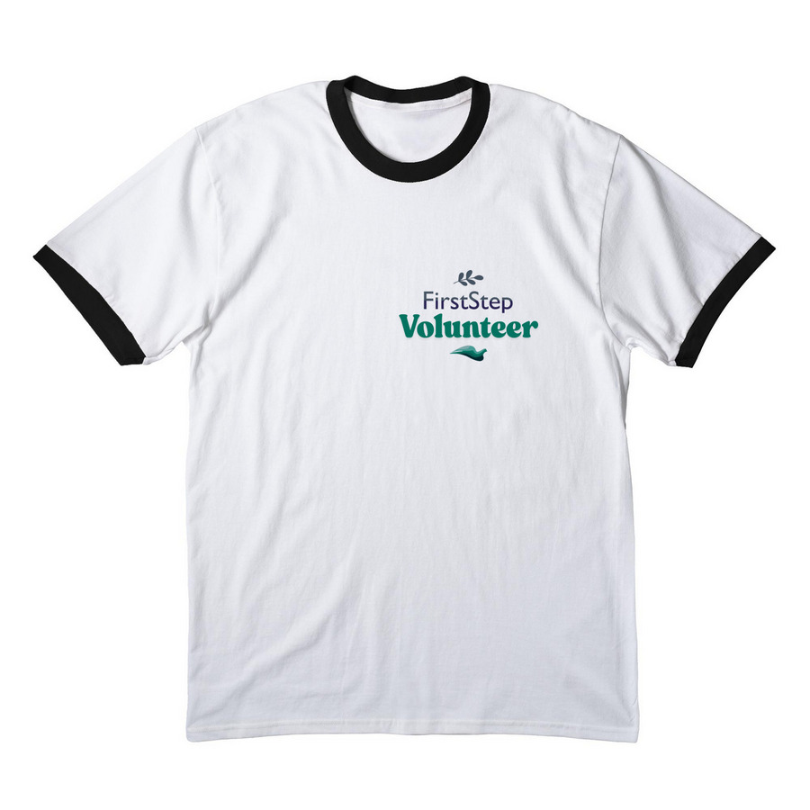 First Step Volunteer, a White/ Jet Black Cotton Ringer Tee