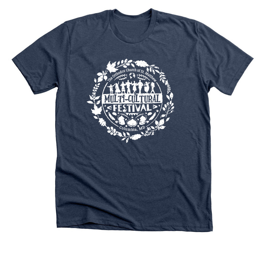 Multi-Cultural Festival Shirt, a Heather Navy Premium Unisex Tee