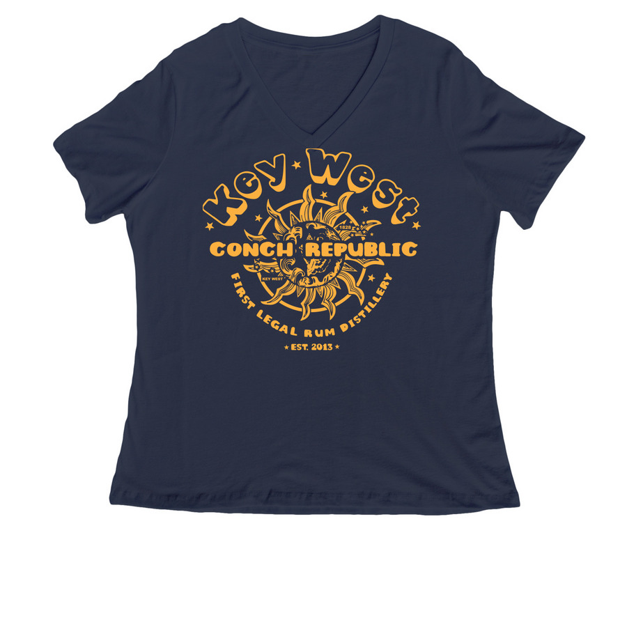 key West aged but not mature, a Navy Women's Relaxed V-Neck Tee