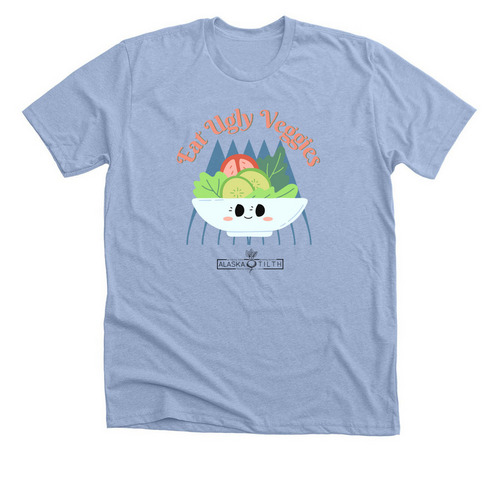 Eat Ugly Veggies, a Heather Baby Blue Premium Unisex Tee