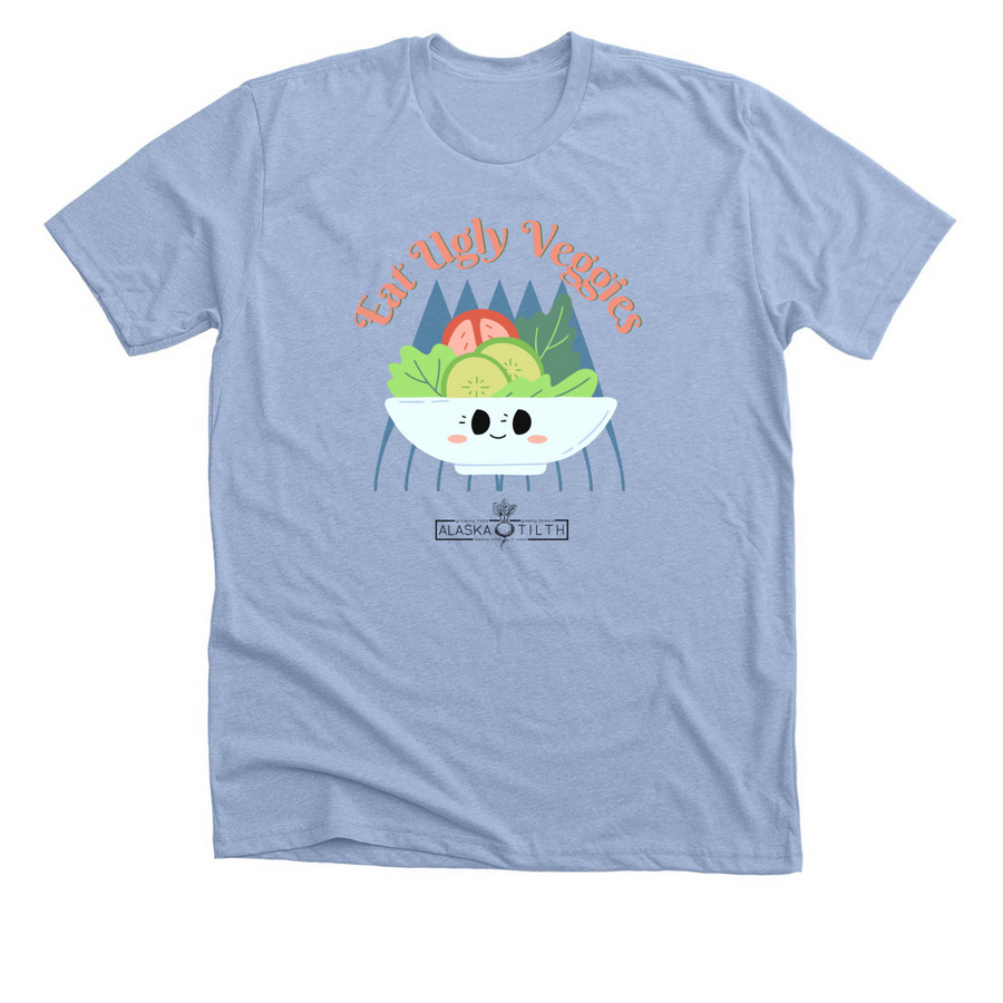 Eat Ugly Veggies, a Heather Baby Blue Premium Unisex Tee