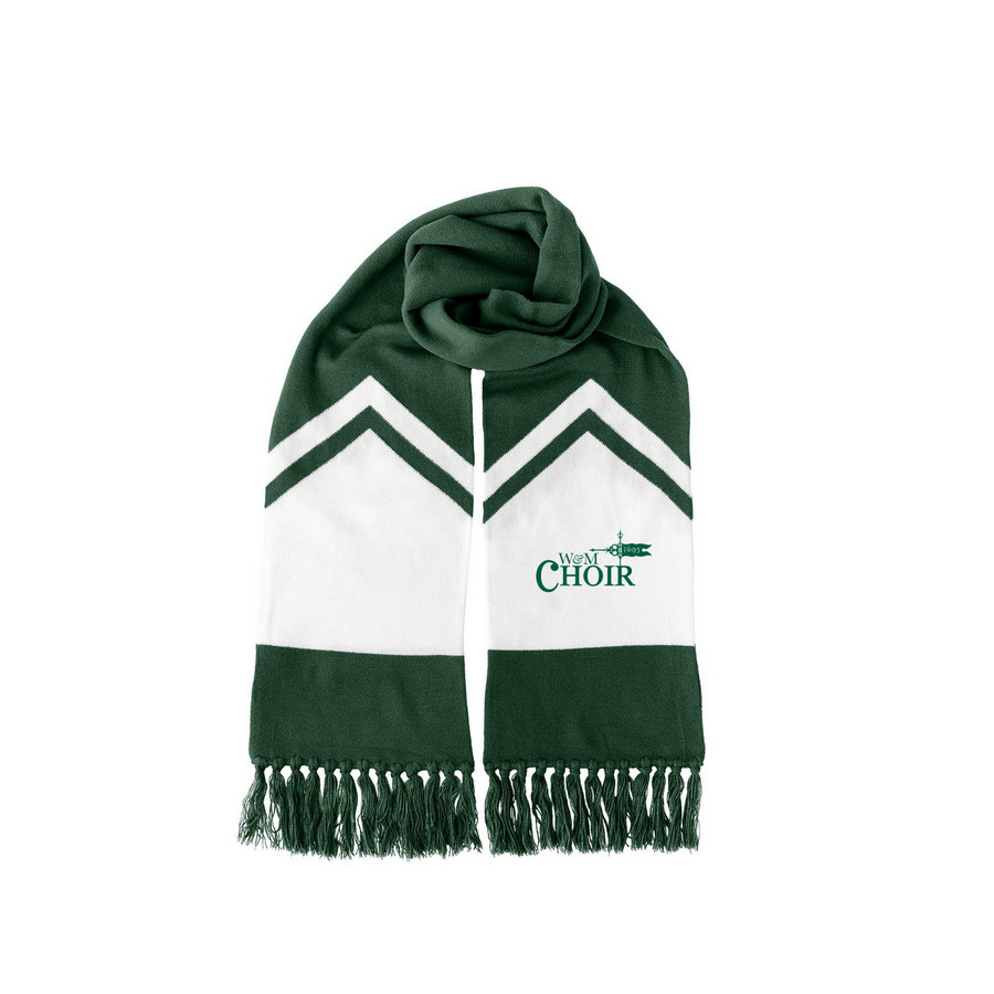 W&M Choir Green and White Scarf, a Forest Green/ White Two-Tone Gameday Scarf