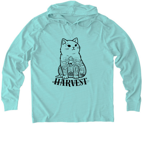 Tattoo Tabby, a Saltwater Blue Allmade Organic Cotton Mineral Dye Hoodie Tee