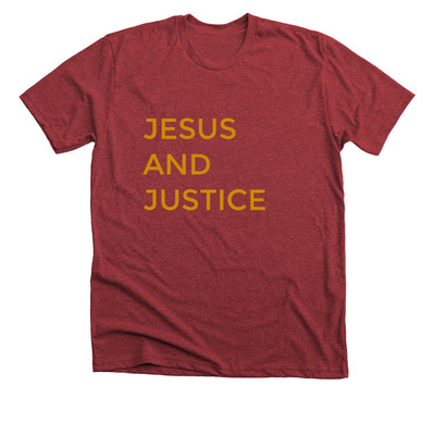 Jesus and Justice T-Shirt, a Heather Canvas Red Premium Unisex Tee