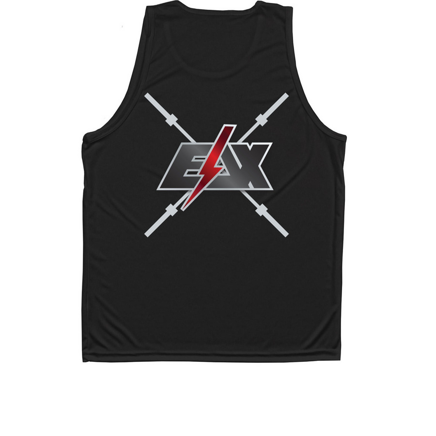 Suns out, guns out&nbsp;, a Black Unisex Performance Tank (back-view)