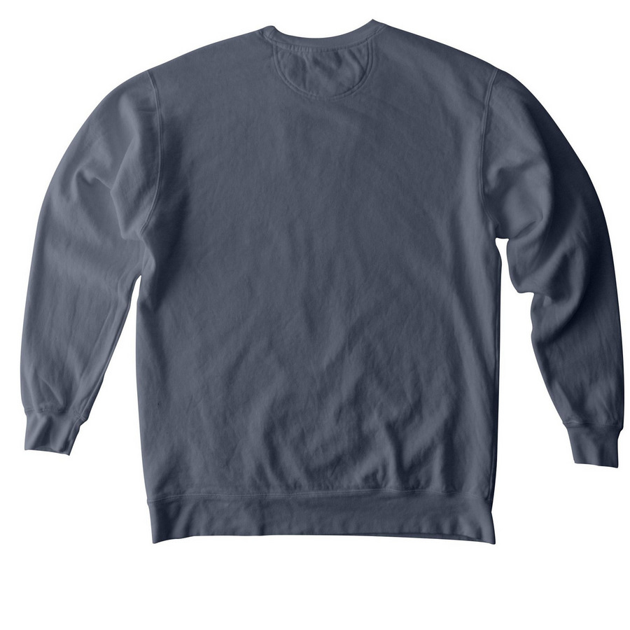 Love Defends, a Denim Comfort Colors Crewneck Sweatshirt (back-view)