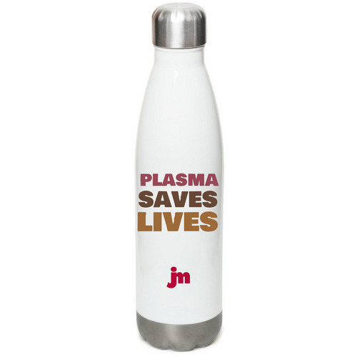 Plasma Saves Lives Water Bottle, a White Stainless Steel Water Bottle
