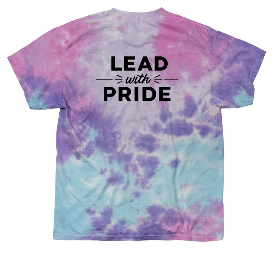 JLSLC Lead With Pride T-Shirt, a Cotton Candy Classic Tie Dye Tee (back-view)