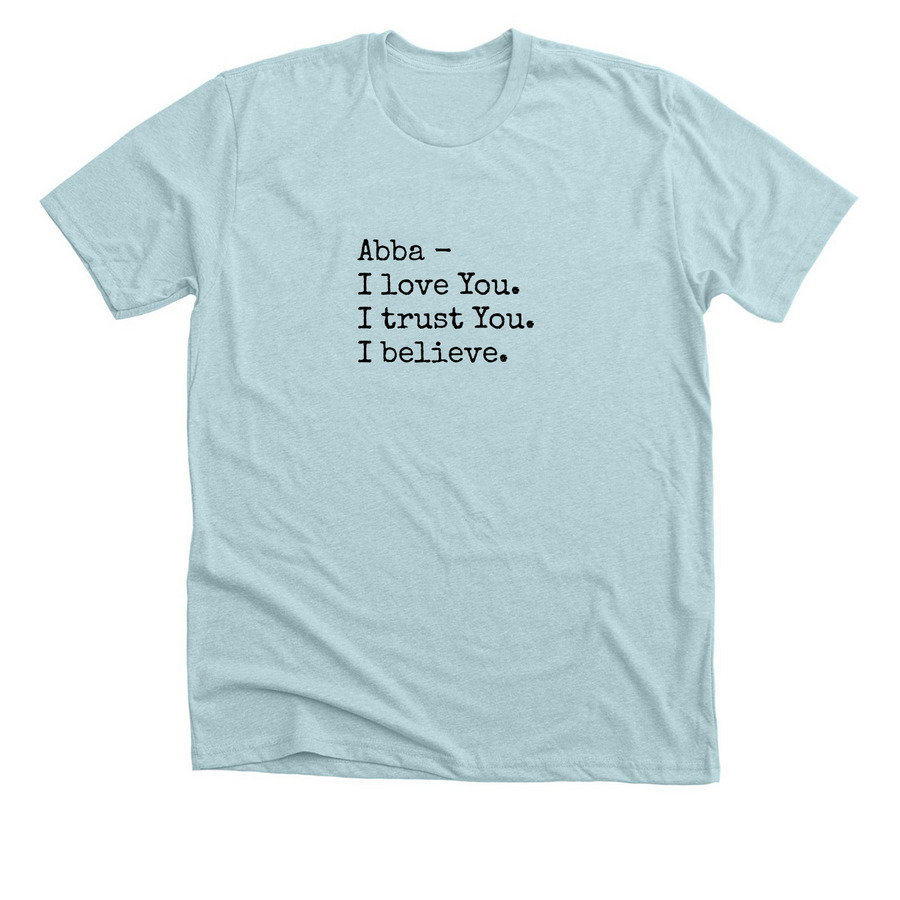 The Prayer - Black Ink, a Heather Ice Blue Premium Unisex Tee