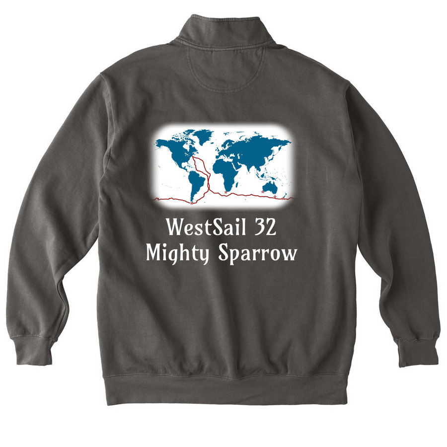 The Route, a Pepper Comfort Colors Quarter Zip Pullover (back-view)