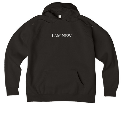 I Am New, You Are New, a Deep Black Allmade Organic CVC Pullover Hoodie