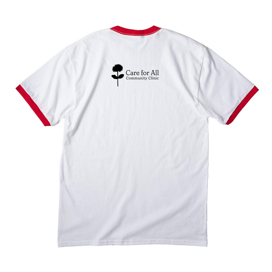 Abortion Is Sacred., a White/ Red Cotton Ringer Tee (back-view)
