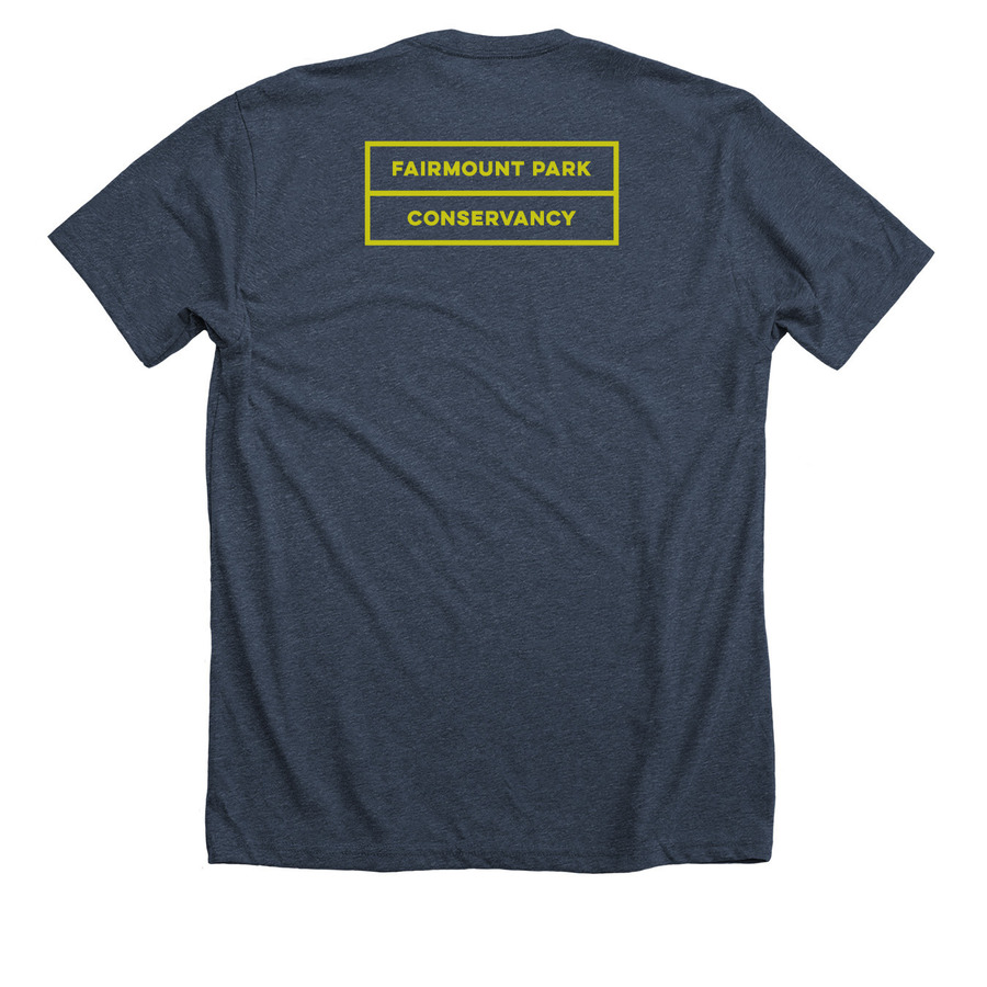I Love Philly Parks shirt, a Heather Midnight Navy Premium Unisex Tee (back-view)