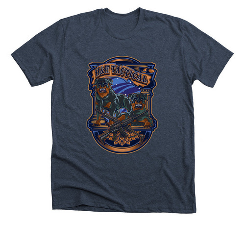 Bullet & Tank Logo, a Heather Midnight Navy Premium Unisex Tee
