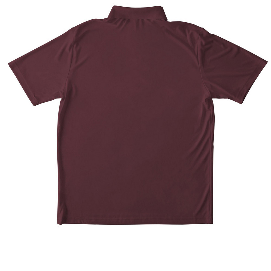 White Logo Polo, a Maroon Unisex Performance Polo (back-view)