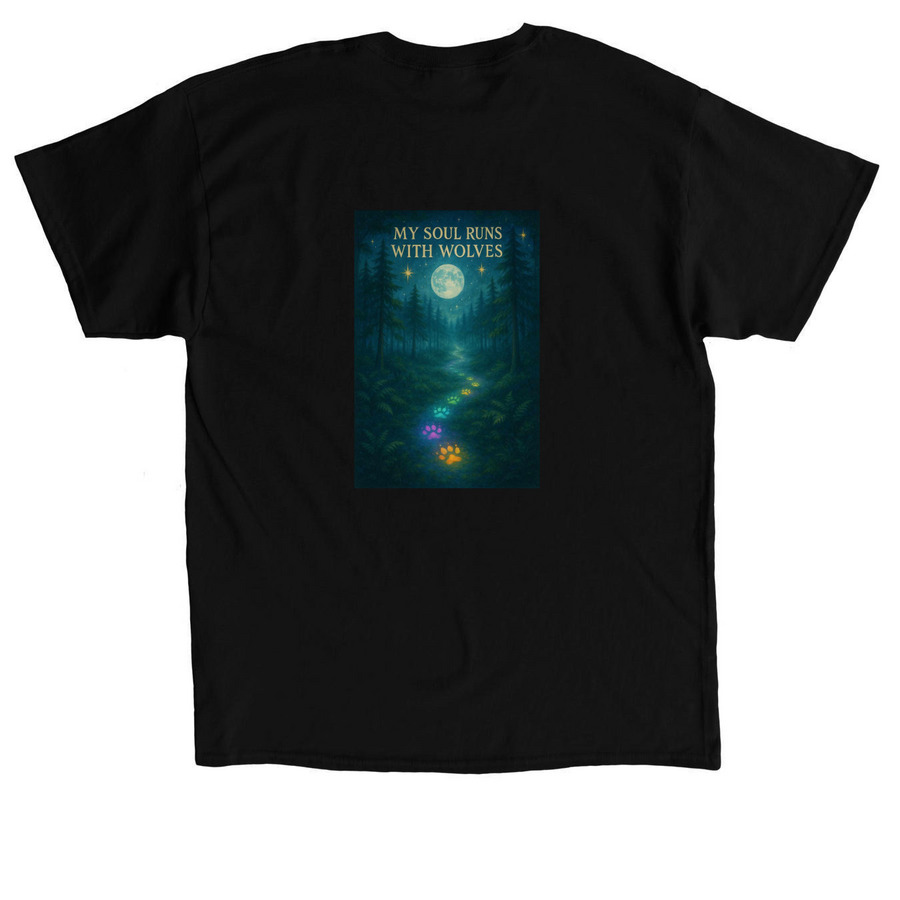 My Soul Runs with Wolves ( Rainbow), a Black Classic Unisex Tee (back-view)