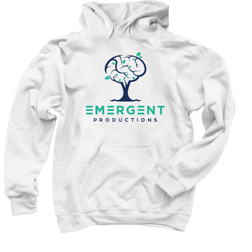 Emergent Productions Logo Color, a White Pullover Hoodie
