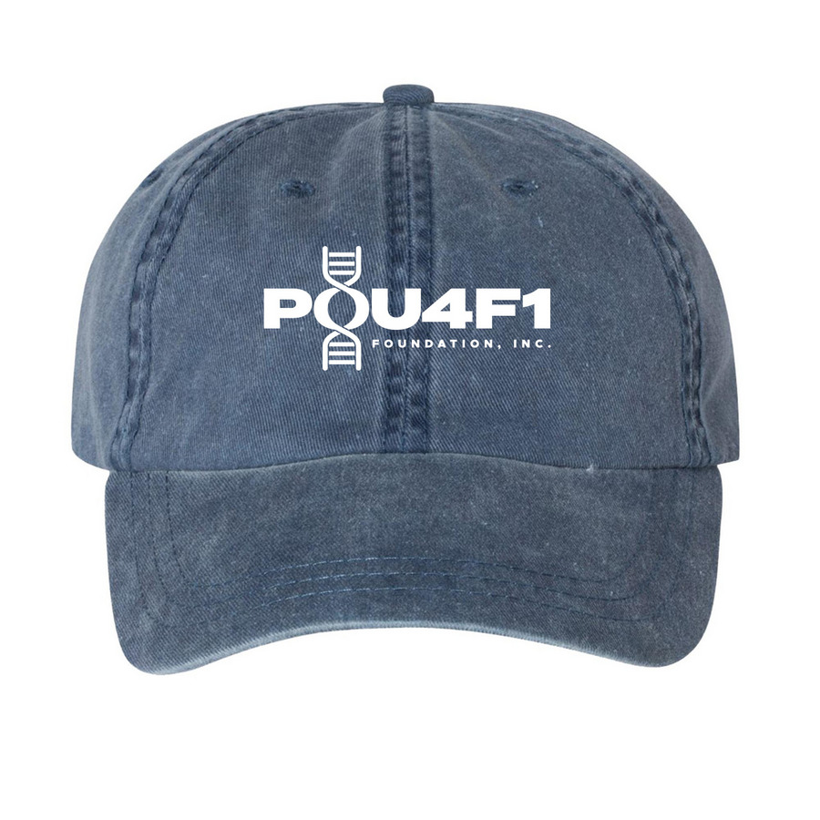 Vintage Hat with White Logo, a Navy Printed Pigment Dye Baseball Cap