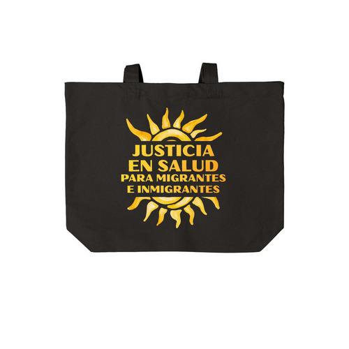 Health Justice Bilingual Two-Sided Tote, a Deep Black Cotton Canvas Tote Bag