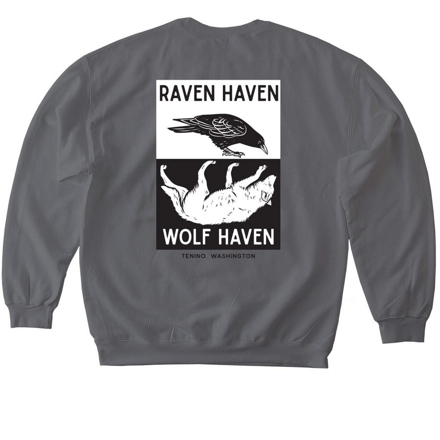 Wolf (Raven) Haven, a Charcoal Softstyle Crewneck Sweatshirt (back-view)