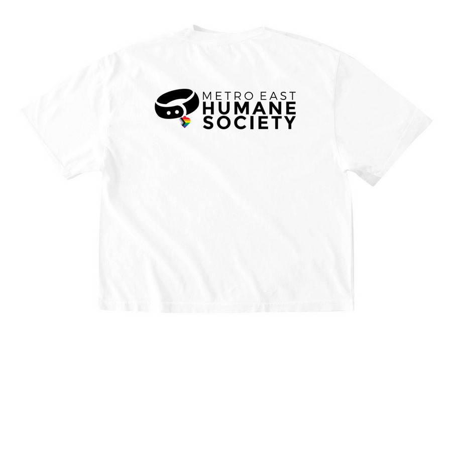 here for the gays & strays - light, a White Comfort Colors Boxy Tee (back-view)