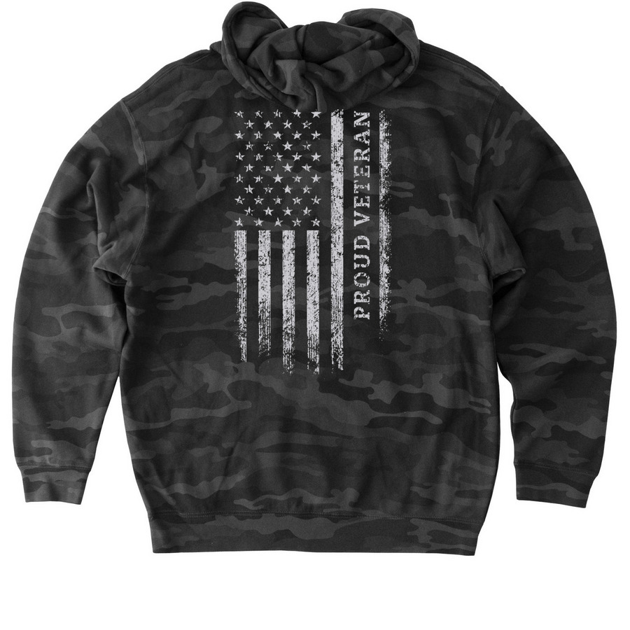 Proud Veteran - 2025 Apparel Collection, a Black Camo Heavyweight Camo Pullover Hoodie (back-view)
