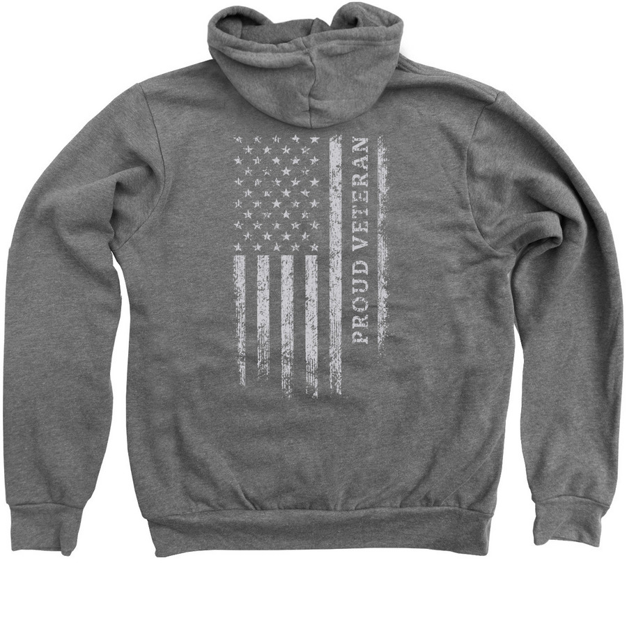 Proud Veteran - 2025 Apparel Collection, a Deep Heather Zip Up Hoodie (back-view)