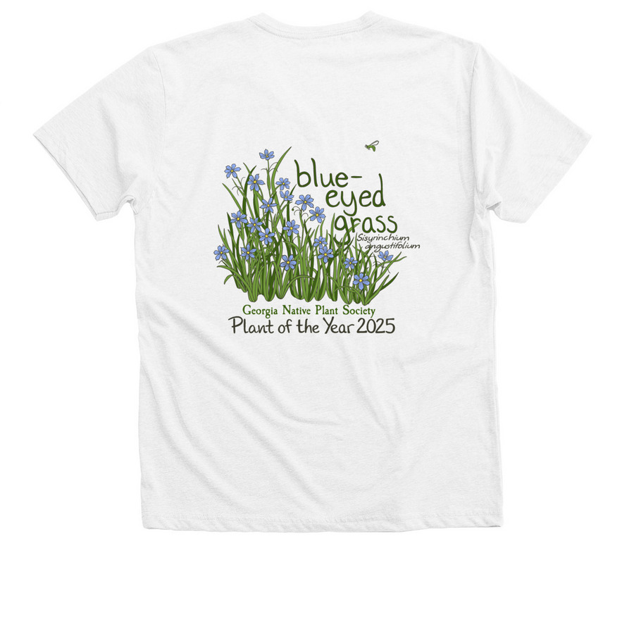 Blue-eyed Grass 2025 Plant of the Year w Logo, a Solid White Blend Premium V-Neck Tee (back-view)