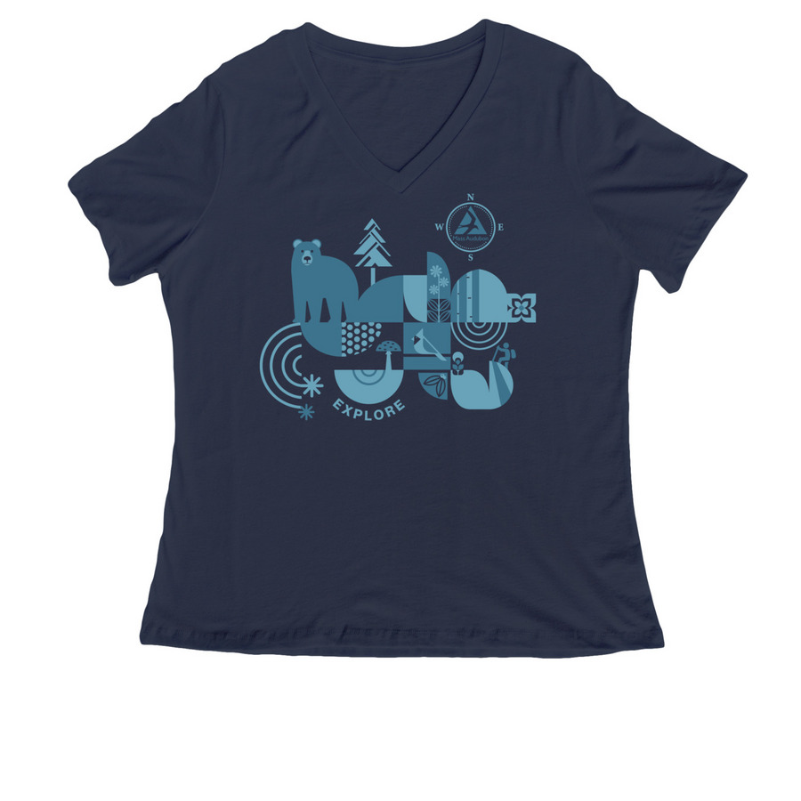 Mass Audubon Explore Shirt, a Navy Women's Relaxed V-Neck Tee