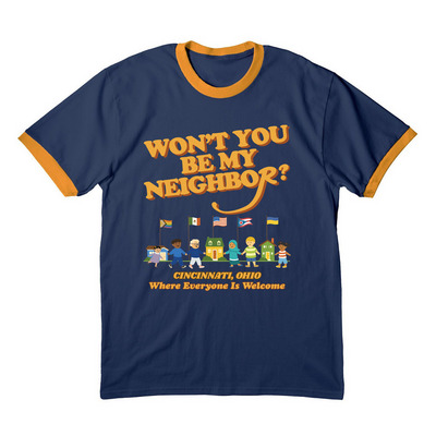 Love wins in Cincinnati!, a Navy/ Gold Cotton Ringer Tee