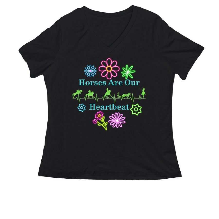 Spring Heartbeat Logo, a Black Women's Relaxed V-Neck Tee