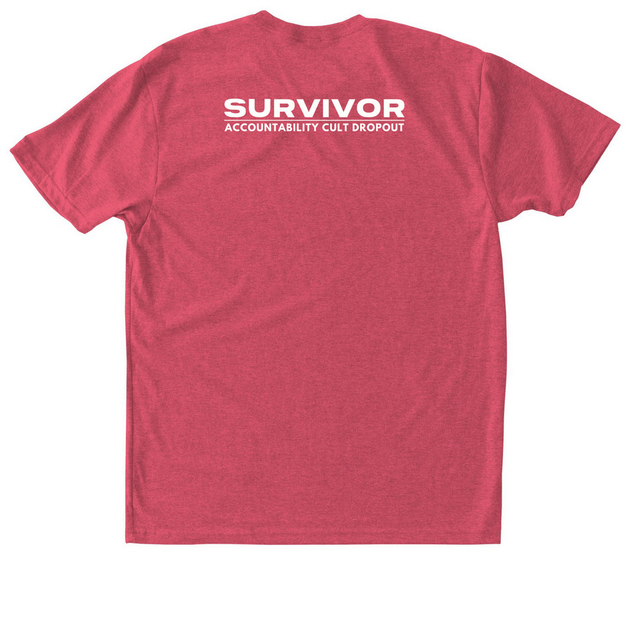 "Accountability Cult Dropout" (WHITE), a Vintage Red Triblend Unisex Tee (back-view)