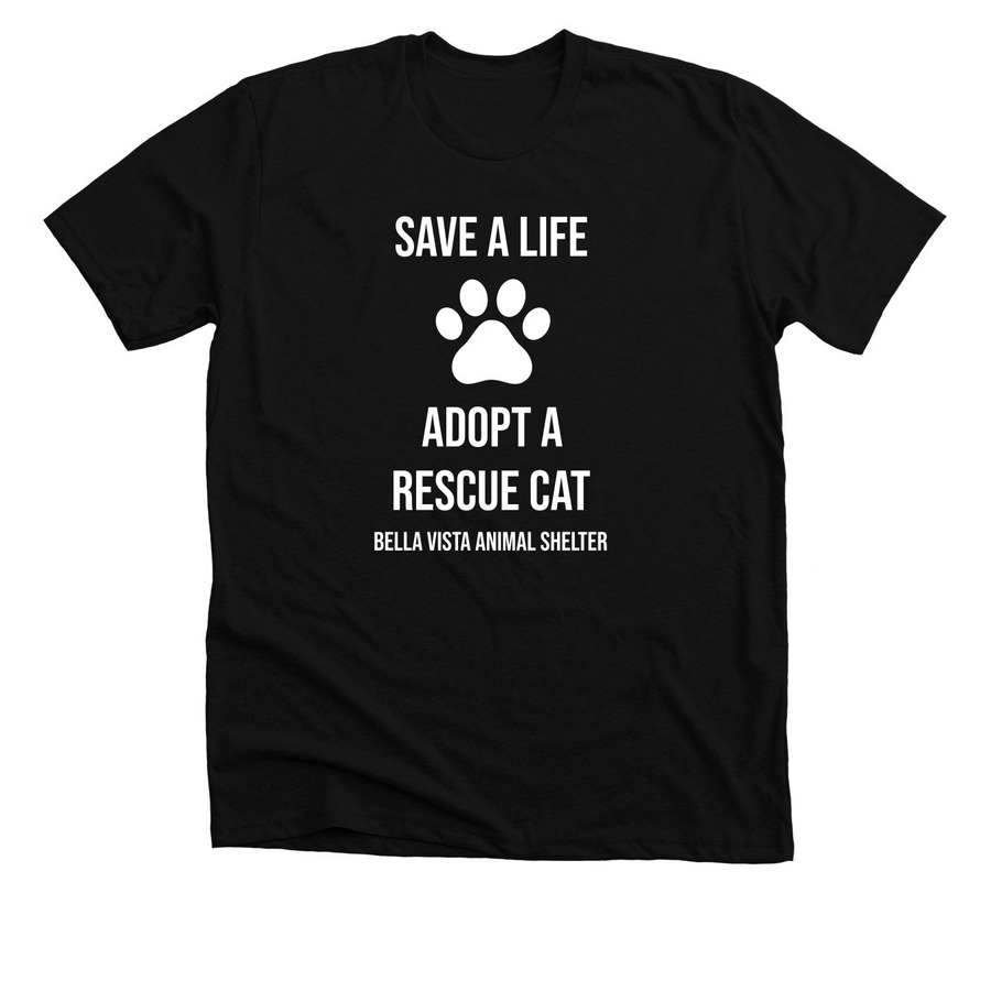 Save a life, adopt a rescue cat, a Solid Black Blend Premium Unisex Tee