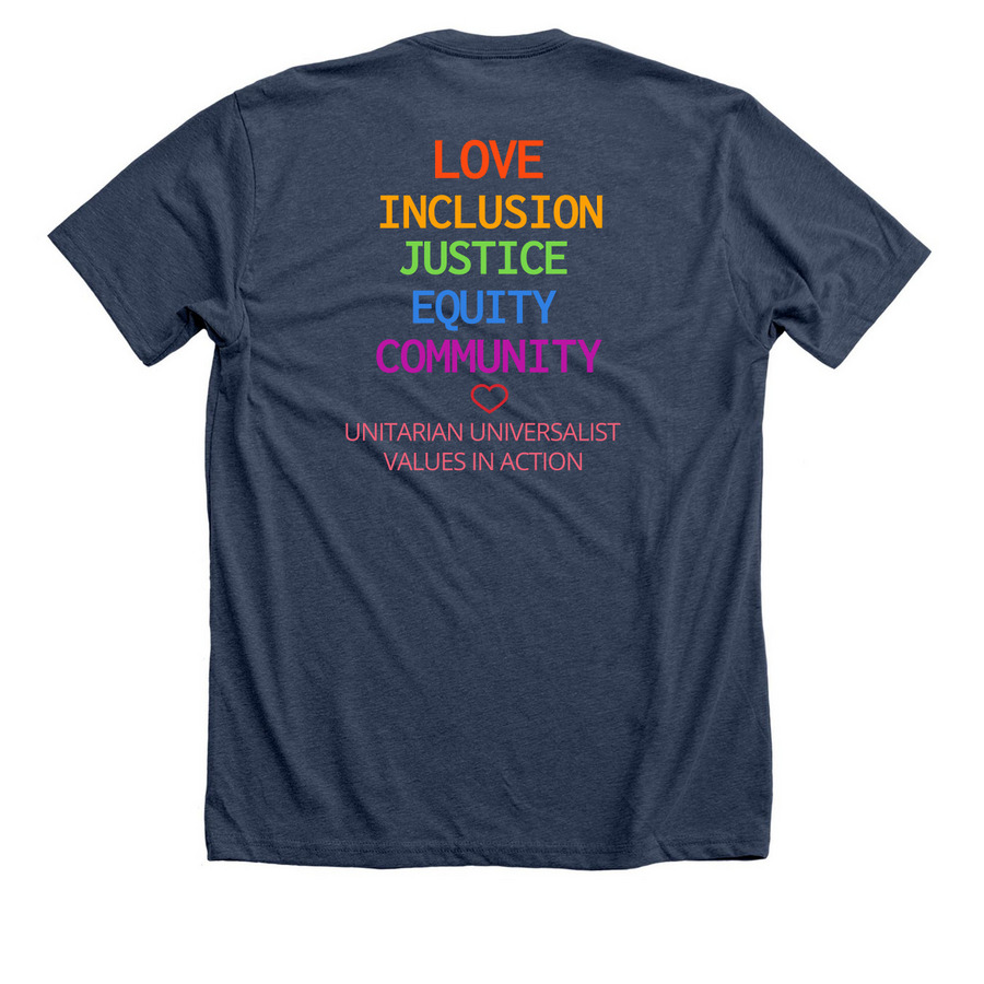 SC 200th | 2026 Portsmouth Pride | Values, a Heather Navy Premium Unisex Tee (back-view)