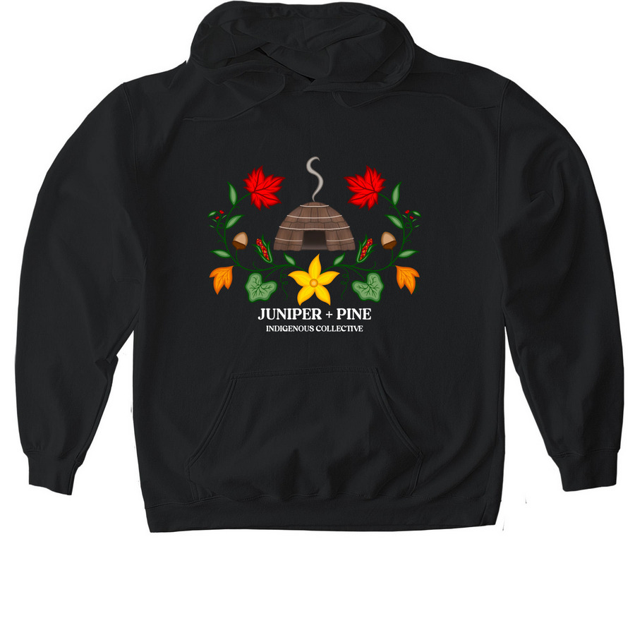 Falling Leaves with white brand name&nbsp;, a Black Gildan Softstyle Pullover Hoodie