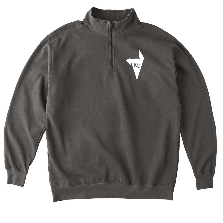 KCREGAP White logo zip ups, a Pepper Comfort Colors Quarter Zip Pullover