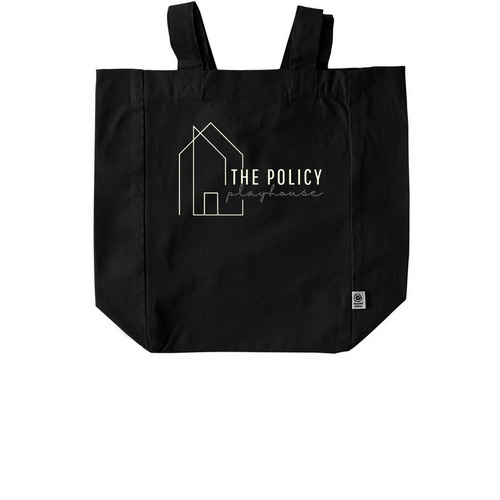 Policy Playhouse Tote, a Black Recycled Cotton Tote Bag