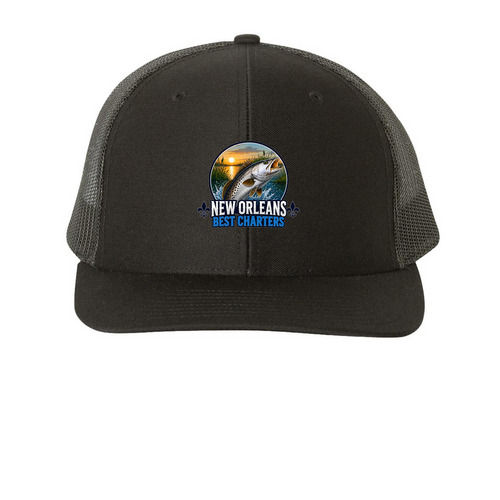 Hats, a Black Printed Snapback Trucker Cap