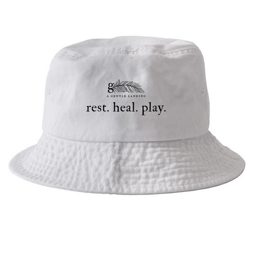 rest. heal. play. (white bucket hat), a White Printed Bucket Hat
