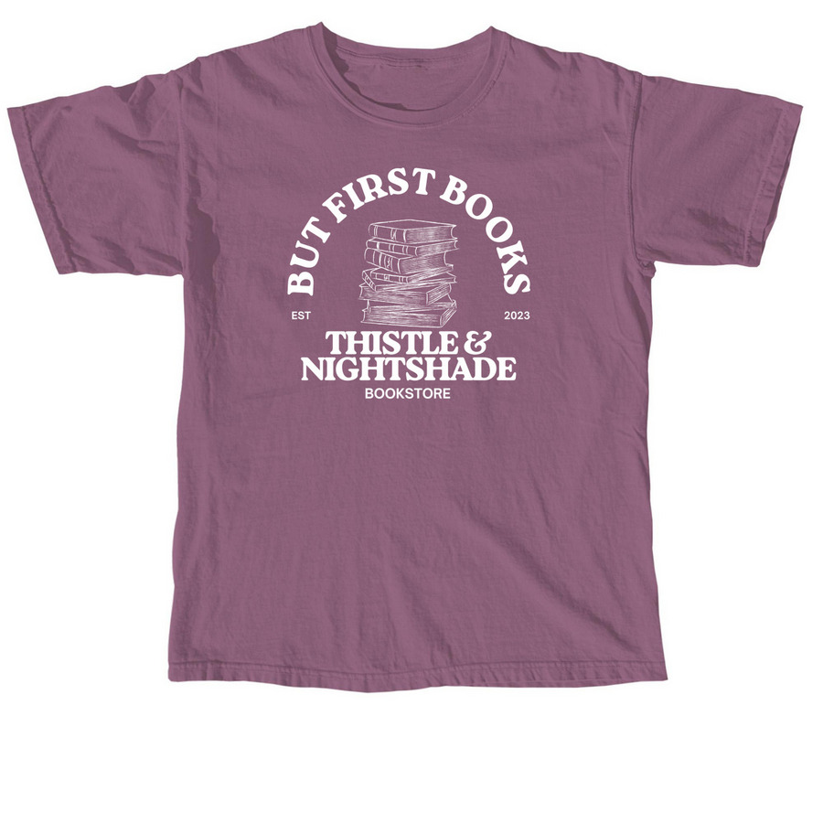But First... Books (Dark), a Berry Comfort Colors Unisex Tee