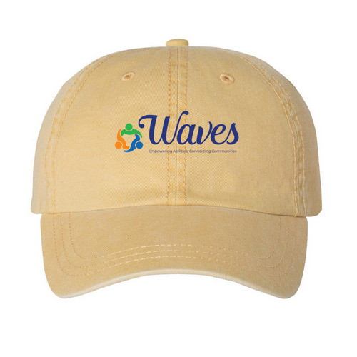 Ride the Wave Hat, a Mustard Printed Pigment Dye Baseball Cap