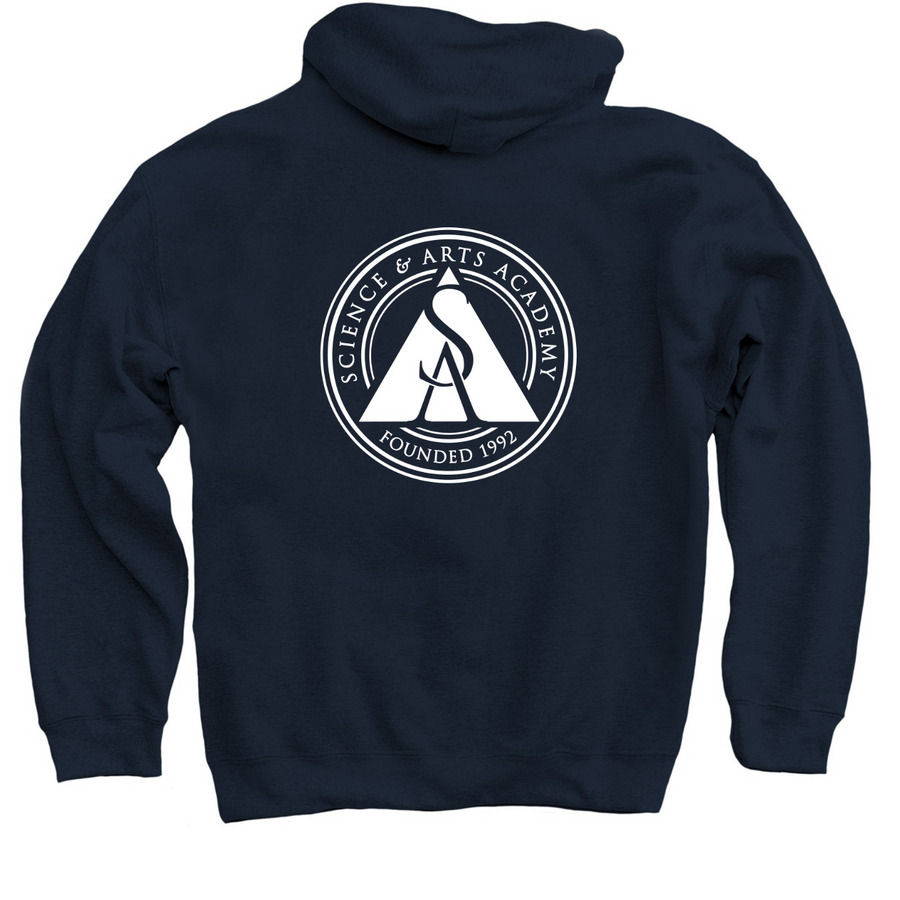 FRONT AND BACK LOGO | Adult Hoodie, a Navy Pullover Hoodie (back-view)