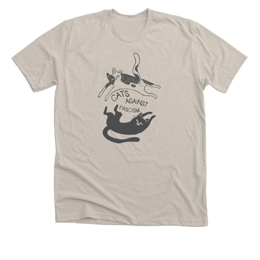 Cats Against Fascism, a Heather Dust Premium Unisex Tee